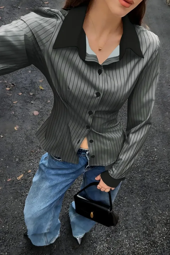Dark Grey Striped Shirt - Image 1