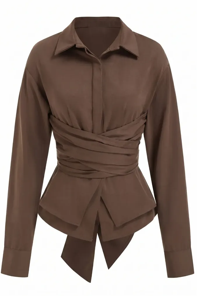 Brown Wrap Solid Shirt - Image 1