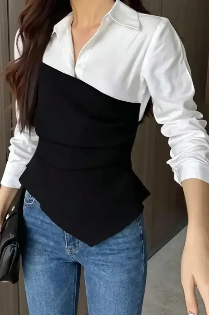 White Overlay Collared Top - Image 1