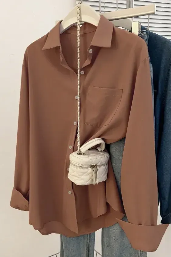 Brown Solid Buttoned Shirt - Image 1