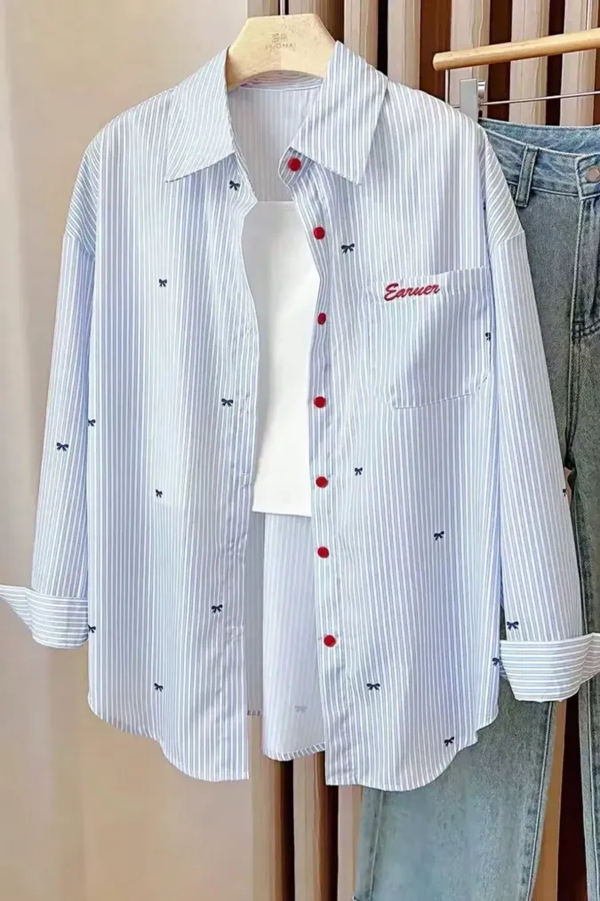 Blue Striped Collared Shirt - Image 1