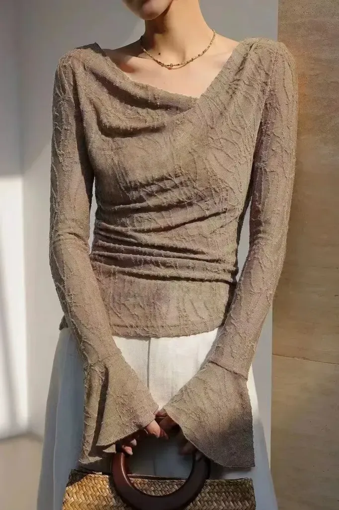Beige Solid Textured Top - Image 1