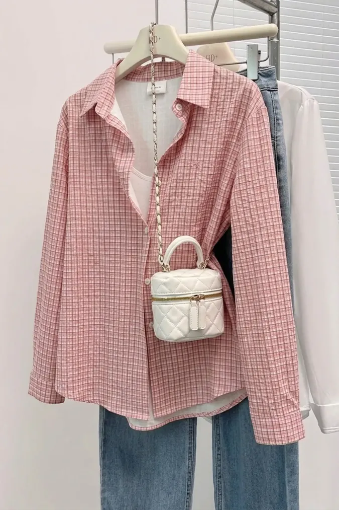 Pink Check Collared Shirt - Image 1