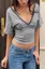 Grey Striped V-Neck T-Shirt
