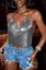 Silver Metallic Cowl Neck Crop Top