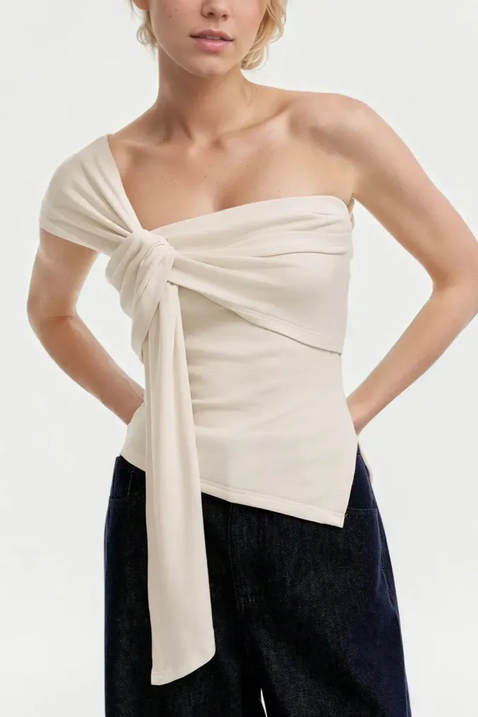 Beige Knotted Solid Top - Image 1