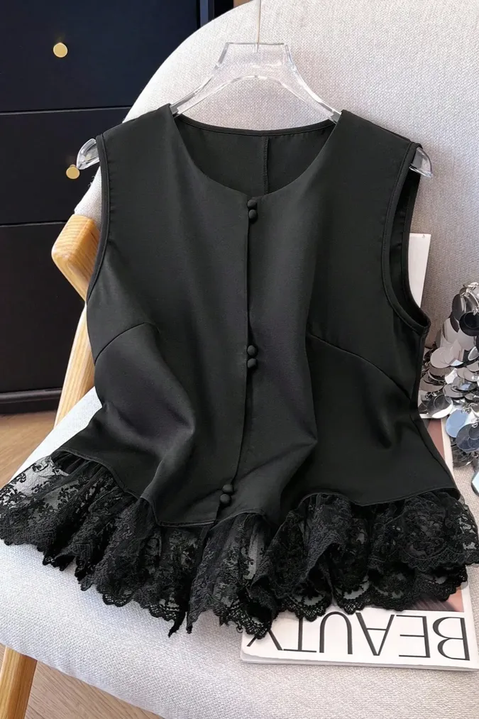 Black Solid Lace Top - Image 1