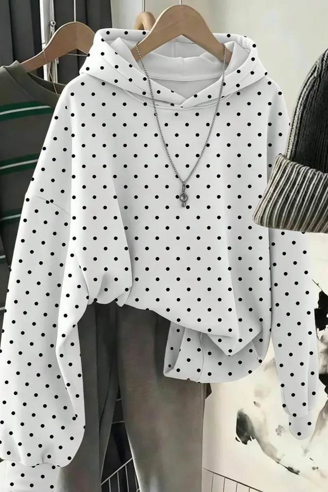 White Polka Dot Hooded Sweatshirt - Image 1