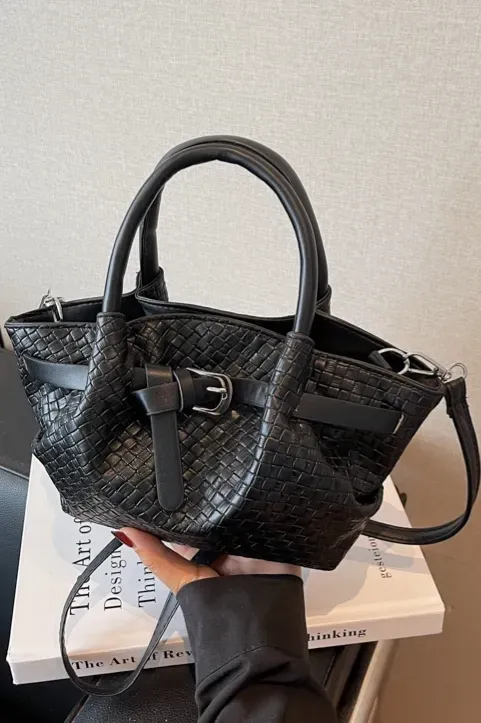 Black Textured Pu Shoulder Bag - Image 1