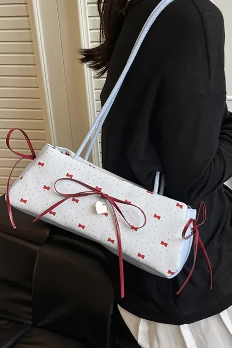 Light Blue Pu Bow Shoulder Bag - Image 1
