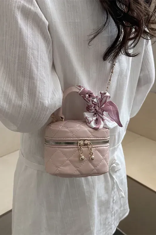 Light Pink Quilted Pu Sling Bag - Image 1