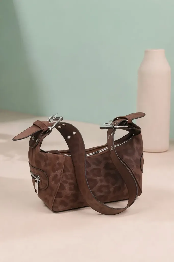 Brown Pu Leopard Print Shoulder Bag - Image 1