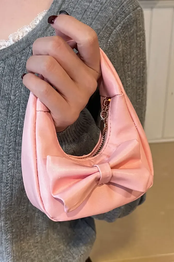 Light Pink Pu Bow Hand Bag - Image 1