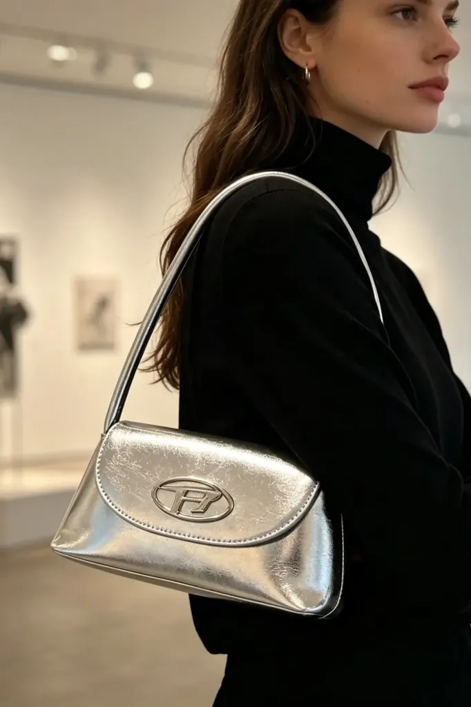 Silver Pu Metallic Shoulder Bag - Image 1