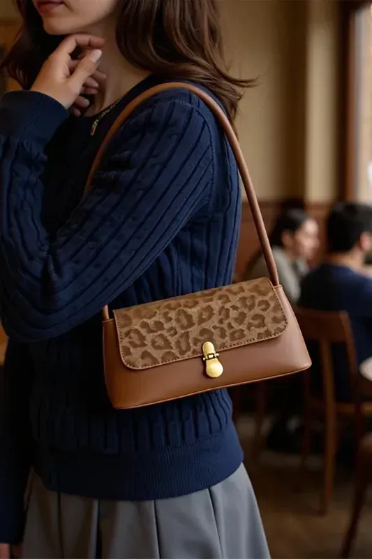 Brown Leopard Pu Shoulder Bag - Image 1
