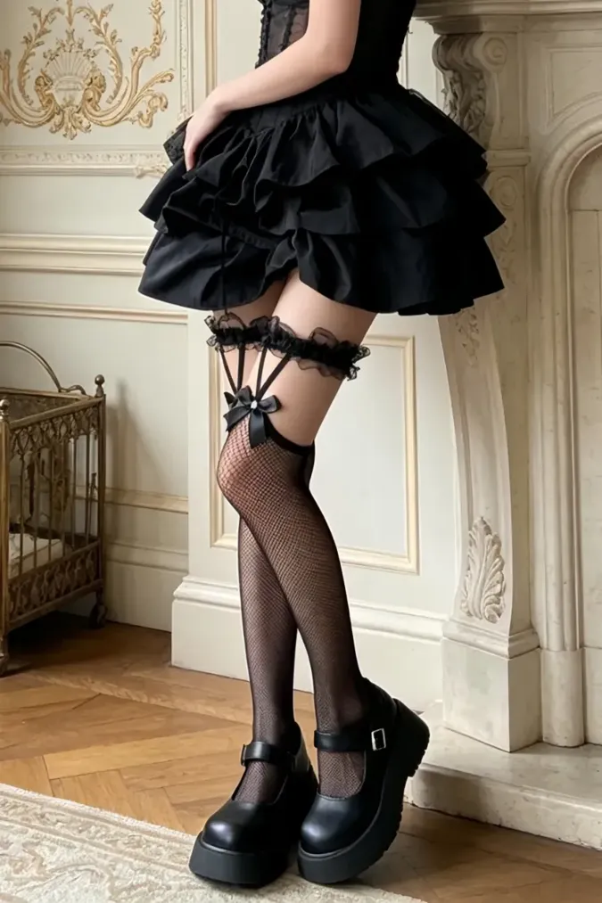Black Bow Lace Stockings - Image 1