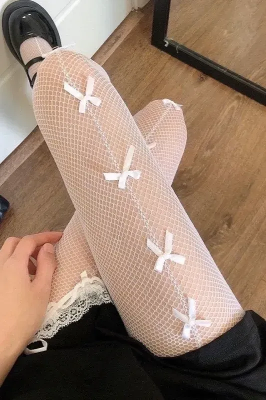 White Bow Lace Stockings - Image 1