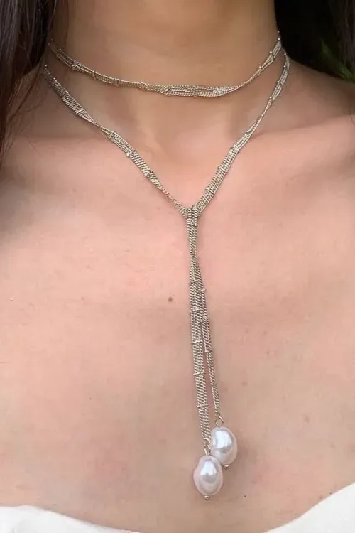 Silver Layered Pearl Necklace - Image 1
