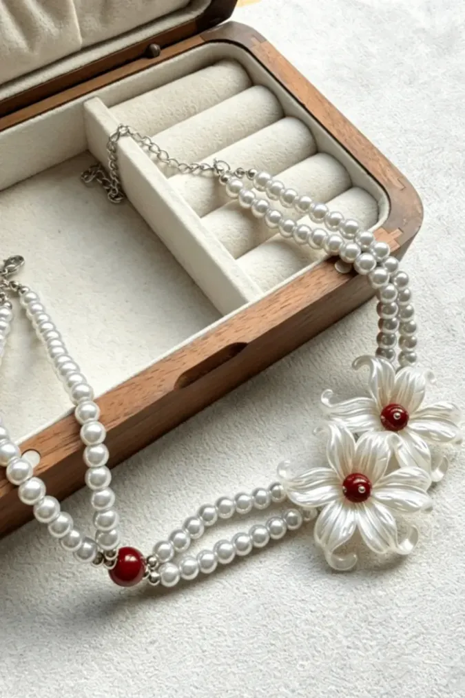 White Floral Statement Necklace - Image 1