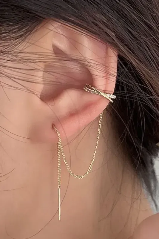 Golden Hoop Chain Earrings - Image 1