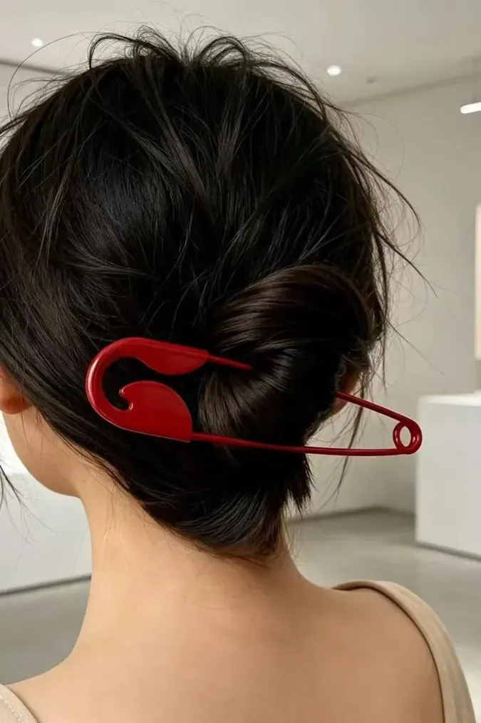 Red Safety-Pin Hair Clip - Image 1