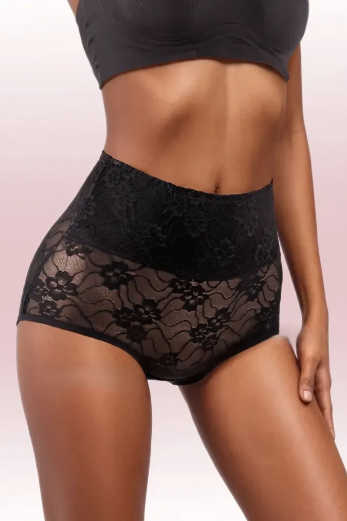 Black High-Rise Lace Panties - Image 1