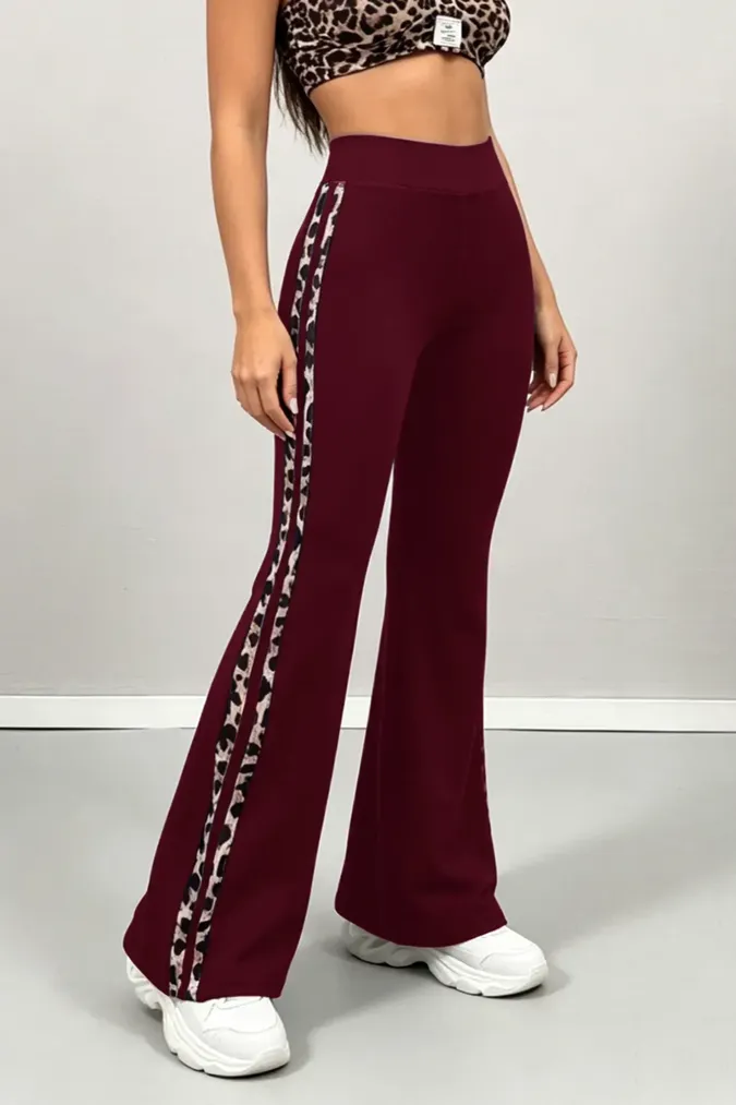 Maroon Leopard Print High Rise Trousers - Image 1