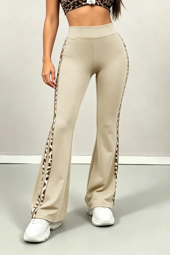Beige Leopard Print High Rise Trousers - Image 1