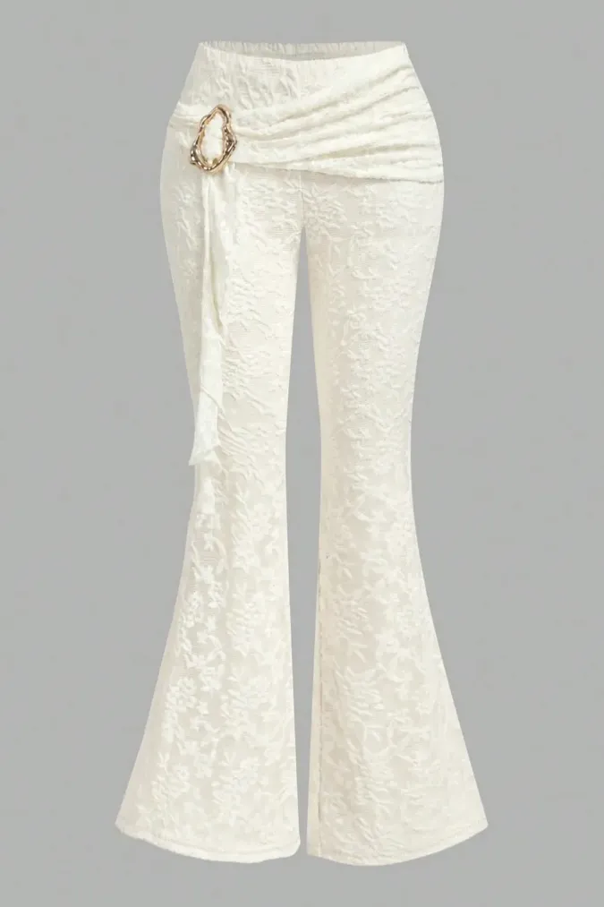 Off White Floral Bootcut Pants - Image 1