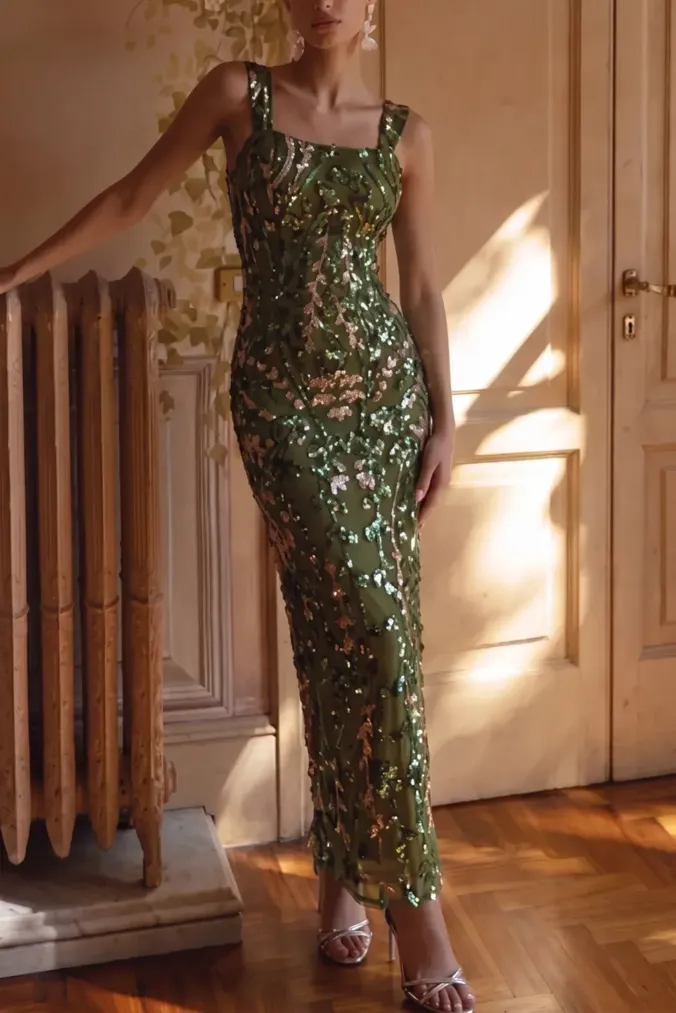Green Sequin Maxi Dress - Image 1