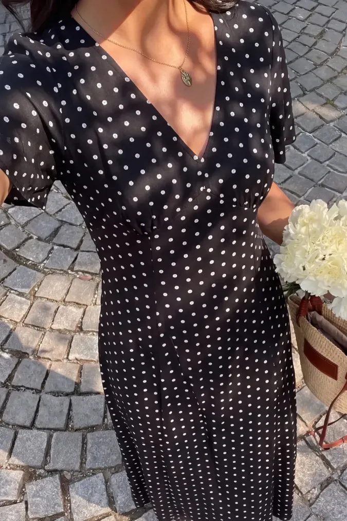 Black Polka Dot Maxi Dress - Image 1