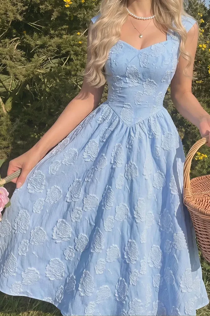 Light Blue Floral Midi Dress - Image 1