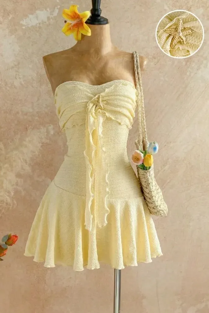 Light Yellow Ruffled Tube Dress - Image 1