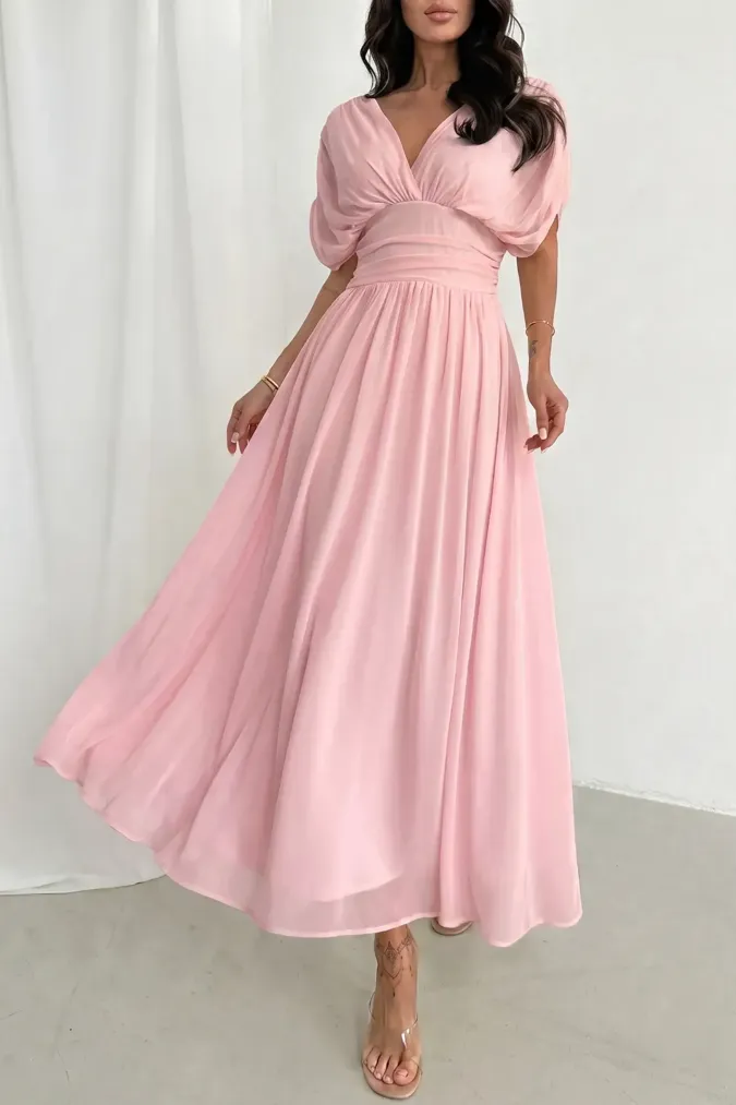 Light Pink V-Neck Maxi Dress - Image 1