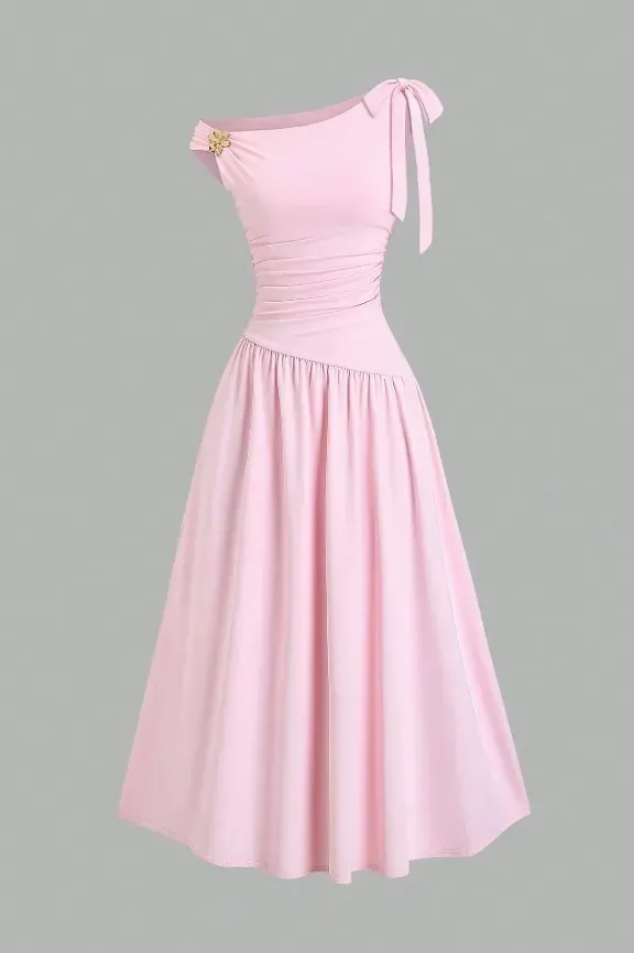 Light Pink Ruched Maxi Dress - Image 1
