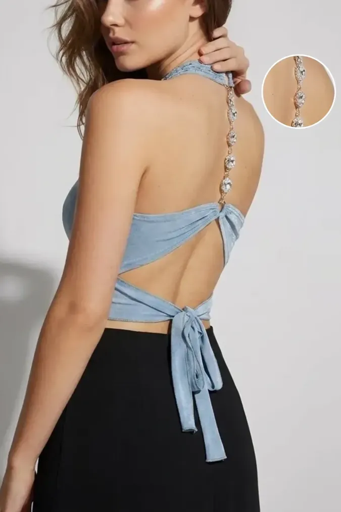 Light Blue Halter Tie-Up Top - Image 1