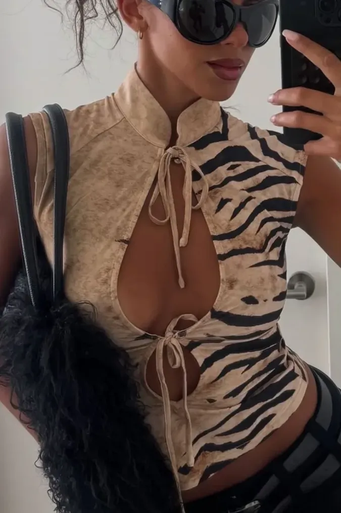 Beige Zebra Print Crop Top - Image 1