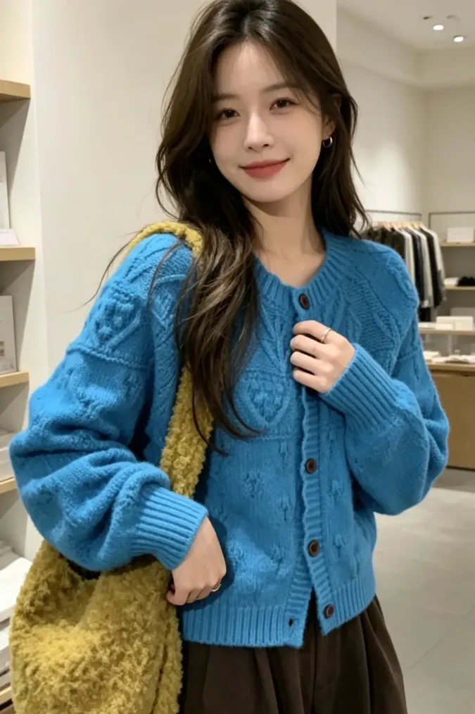 Blue Solid Crewneck Sweater - Image 1