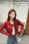 Red Applique Buttoned Cardigan