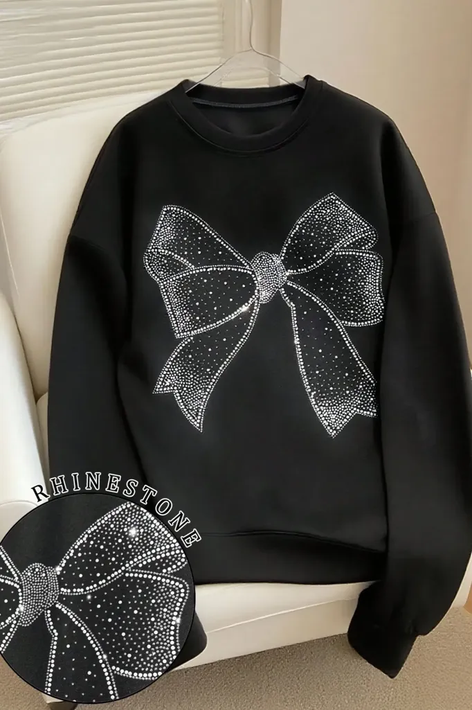 Black Rhinestone Crew Neck Sweatshirt - Image 1