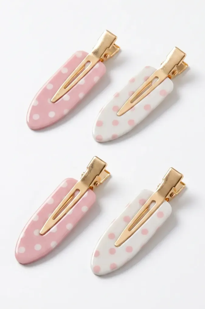 Pink Polka Dot Set Of 4 Hair Clips - Image 1