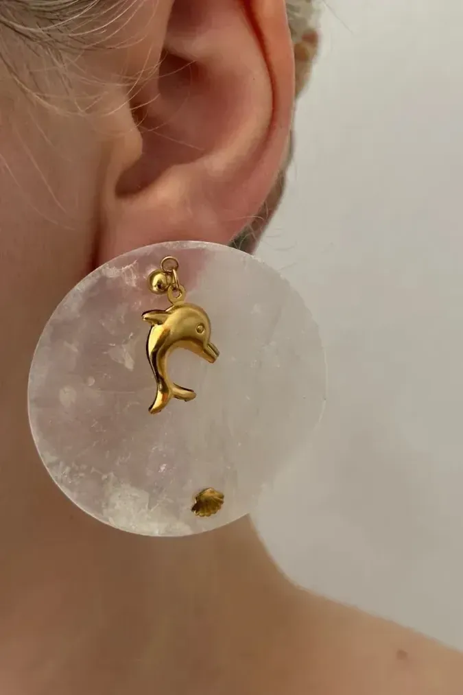 Golden Dolphin Dangle Earrings - Image 1