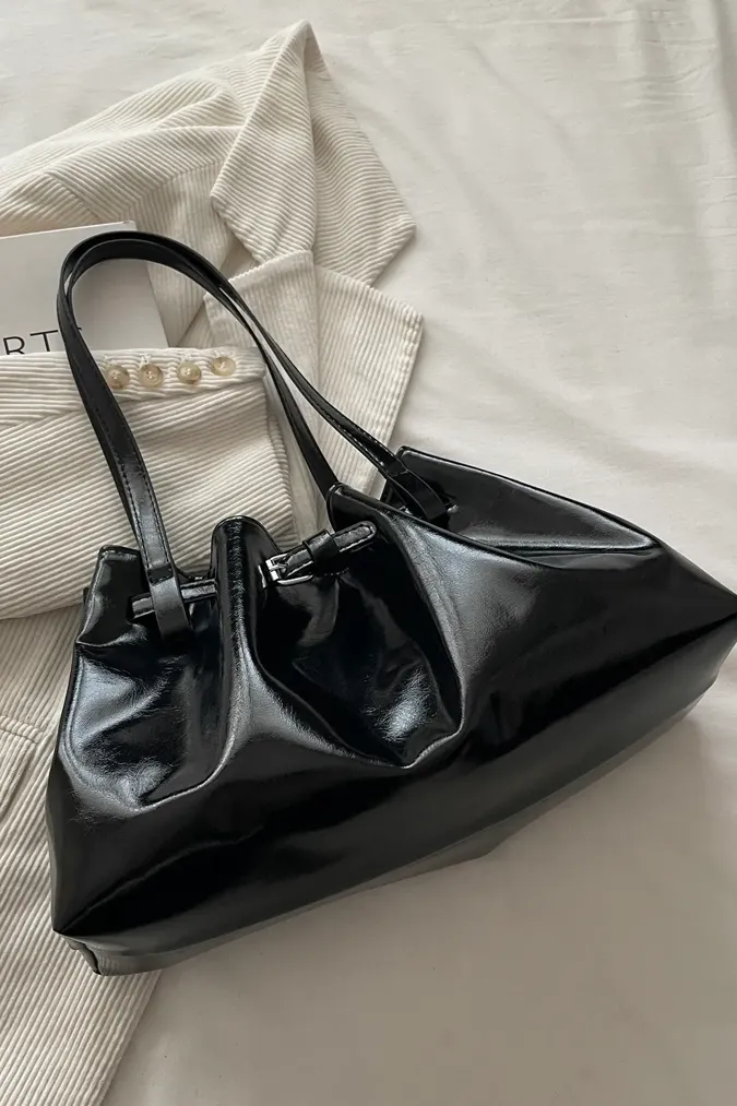 Black Ruched Pu Shoulder Bag - Image 1