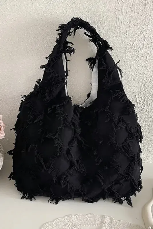 Black Fringed Tote Bag - Image 1