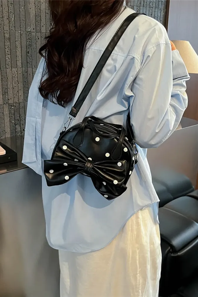 Black Polka Dot Pu Hand Bag - Image 1