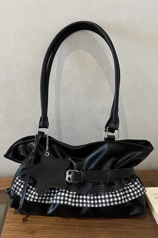 Black Gingham Belted Shoulder Bag - Image 1