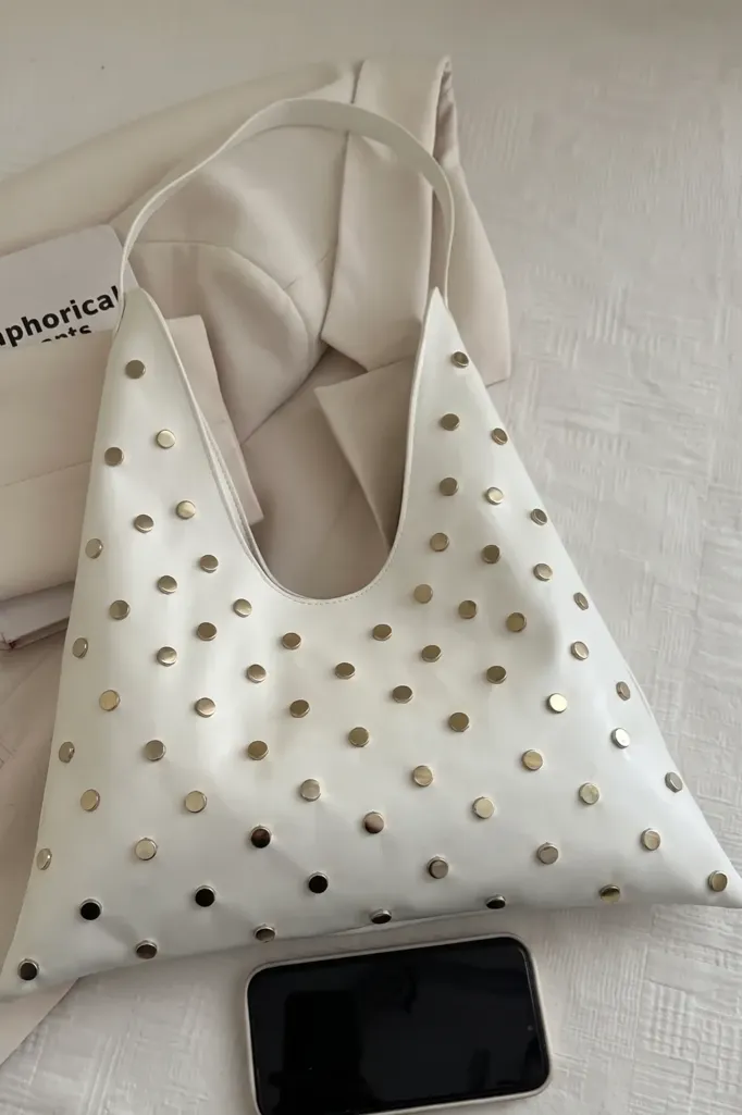 White Studded Pu Shoulder Bag - Image 1