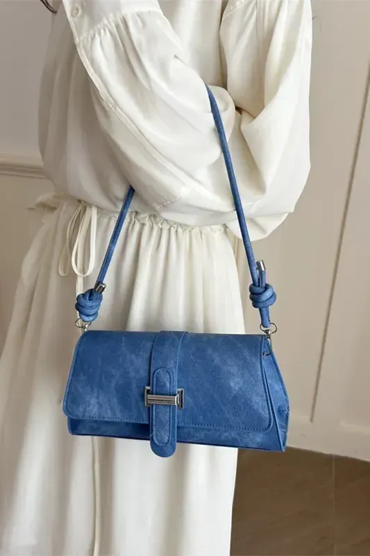 Blue Pu Buckle Shoulder Bag - Image 1
