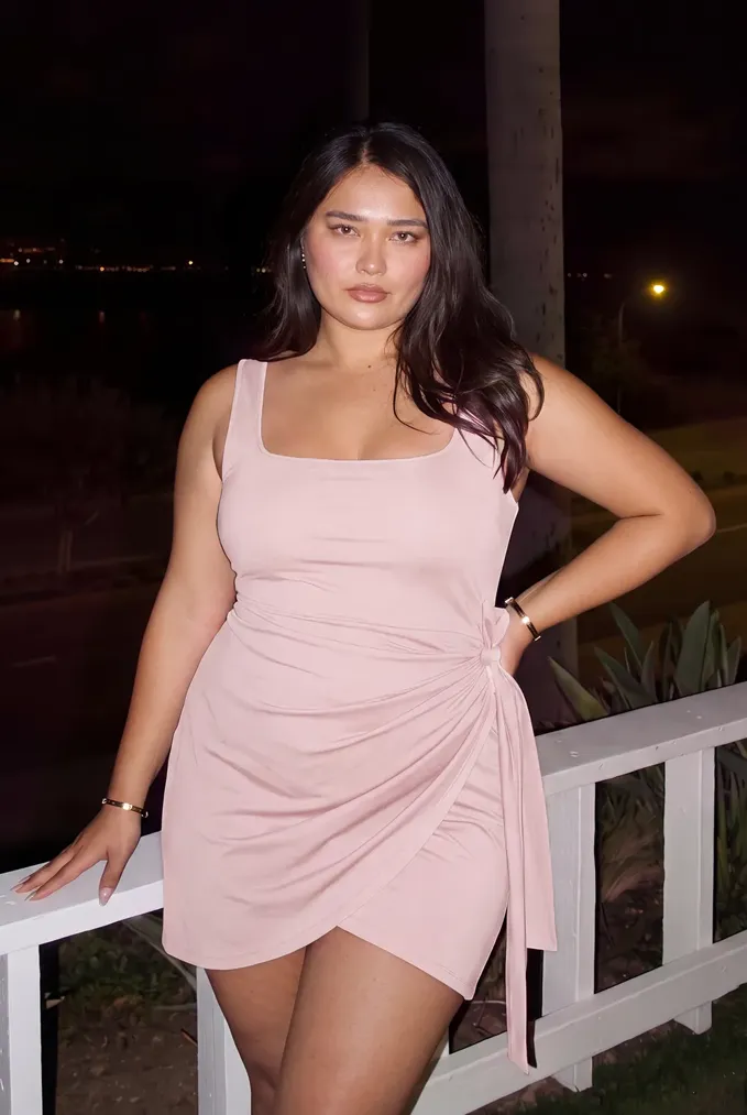 Pink Draped Mini Plus Size Dress - Image 1