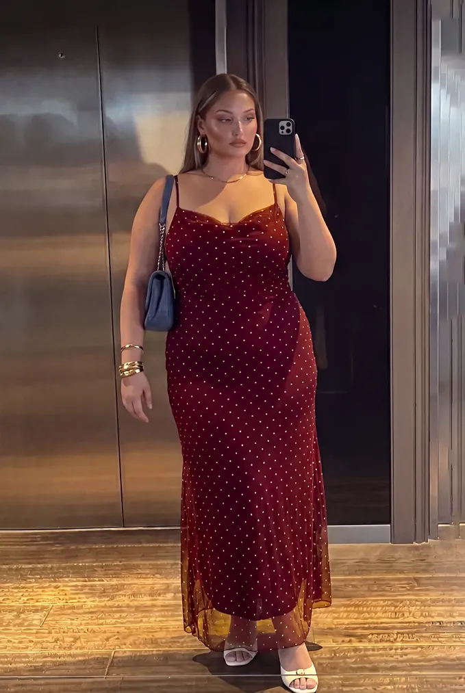 Wine Polka Dot Plus Size Dress - Image 1